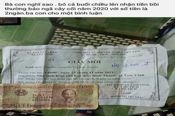 Yeu cau kiem diem vu chi tra 2.000 dong cho nguoi bi thiet hai do bao