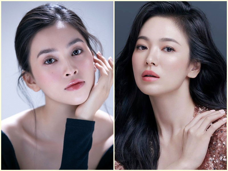 Mới đây, bà trùm hoa hậu Phạm Kim Dung khen Tiểu Vy sở hữu gương mặt đẹp hoàn hảo, có thể sáng ngang với biểu tượng sắc đẹp xứ Hàn Song Hye Kyo (phải). Ảnh: VOV, Fanpage Song Hye Kyo