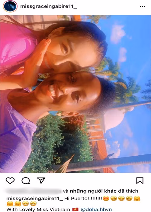 Đại diện Rwanda khen Đỗ Thị Hà là cô gái đáng yêu. Ảnh: Yan