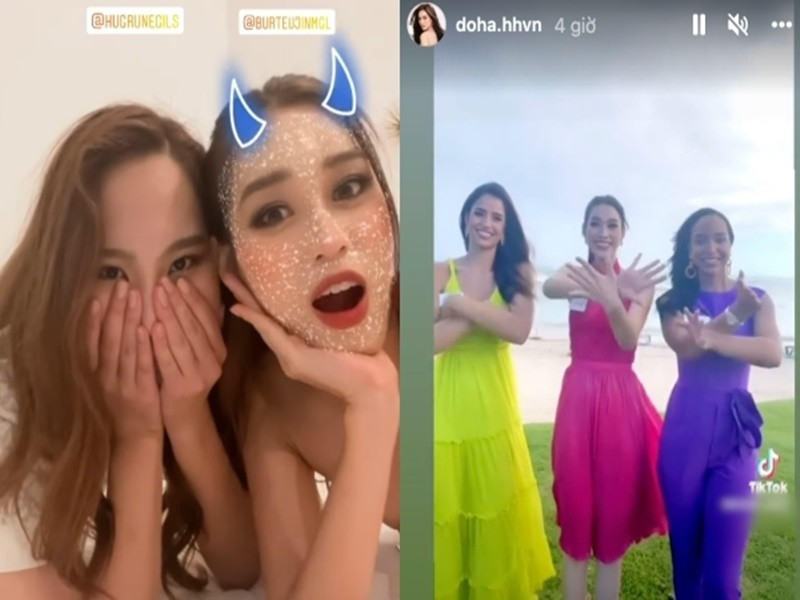Hoa hậu Đỗ Thị Hà còn rủ các thí sinh cùng quay clip Tik Tok. Ảnh: Yan