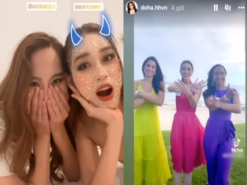 Hoa hậu Đỗ Thị Hà còn rủ các thí sinh cùng quay clip Tik Tok. Ảnh: Yan