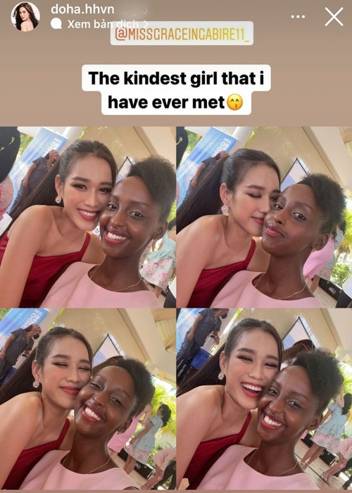 Đại diện Việt Nam Đỗ Thị Hà còn dành nhiều tình cảm cho đại diện Rwanda. Ảnh: Yan