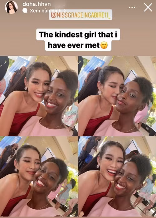 Đại diện Việt Nam Đỗ Thị Hà còn dành nhiều tình cảm cho đại diện Rwanda. Ảnh: Yan