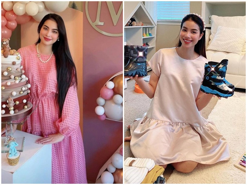 Hoa hậu Hoàn vũ Việt Nam 2015 chuộng mặc bó sát hoặc hở bụng. Khi mang bầu, để che vòng 2, cô yêu thích những váy áo rộng thùng thình. Ảnh: Instagram Phạm Hương