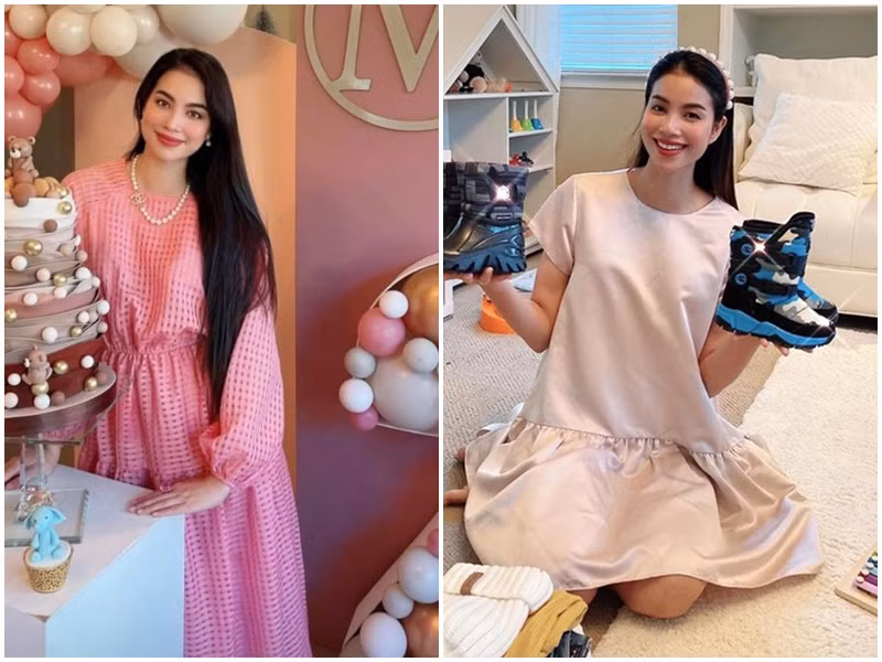 Hoa hậu Hoàn vũ Việt Nam 2015 chuộng mặc bó sát hoặc hở bụng. Khi mang bầu, để che vòng 2, cô yêu thích những váy áo rộng thùng thình. Ảnh: Instagram Phạm Hương