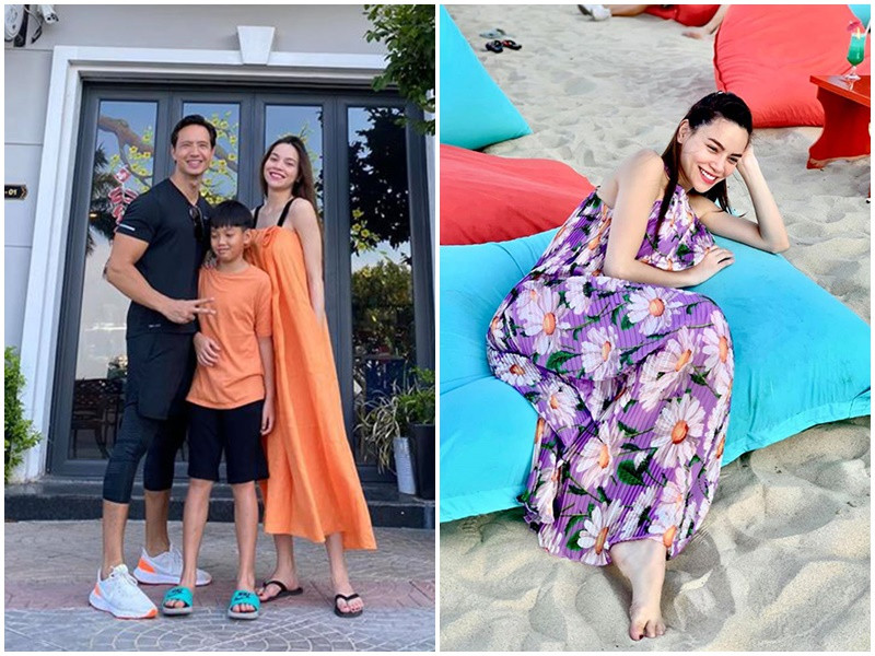 Để che vòng 2 khi mang bầu song sinh, Hồ Ngọc Hà luôn mặc váy suông. Ngoài ra, nữ ca sĩ thường sử dụng phụ kiện hay né chụp chính diện để che chắn bụng bầu. Ảnh: FB Hồ Ngọc Hà