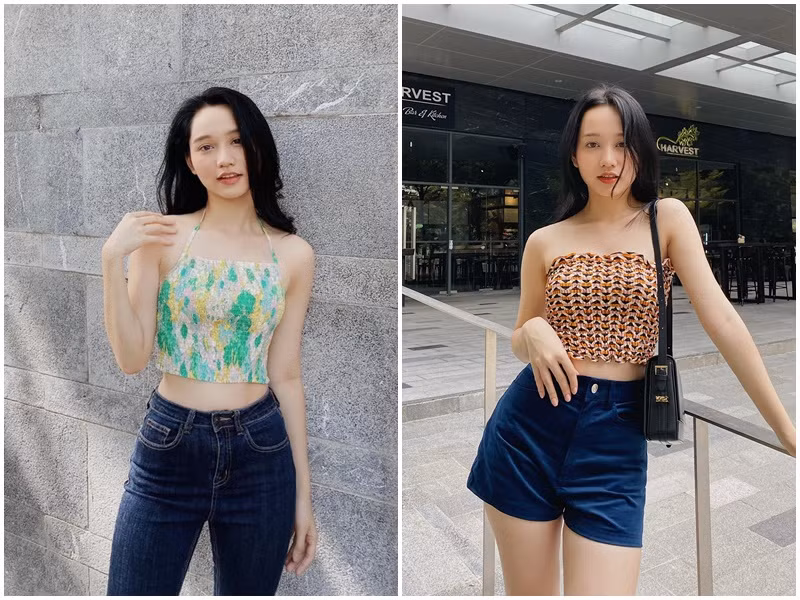 Nữ diễn viên khoe vóc dáng thon gọn với áo crop top.