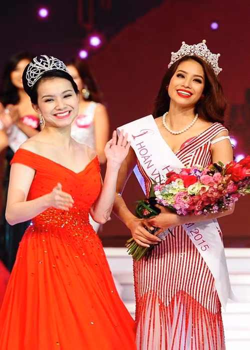 Phạm Hương và Thùy Lâm (trái) đều là Hoa hậu Hoàn vũ Việt Nam. Năm 2018, sau 3 năm đăng quang, Phạm Hương sang Mỹ rồi sinh hai con, có cuộc sống xa hoa. Thùy Lâm cũng ở ẩn. Ảnh: Vietnamnet