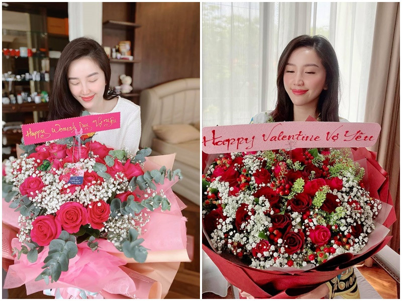Nữ ca sĩ khoe được ông xã tặng hoa dịp sinh nhật, ngày lễ.