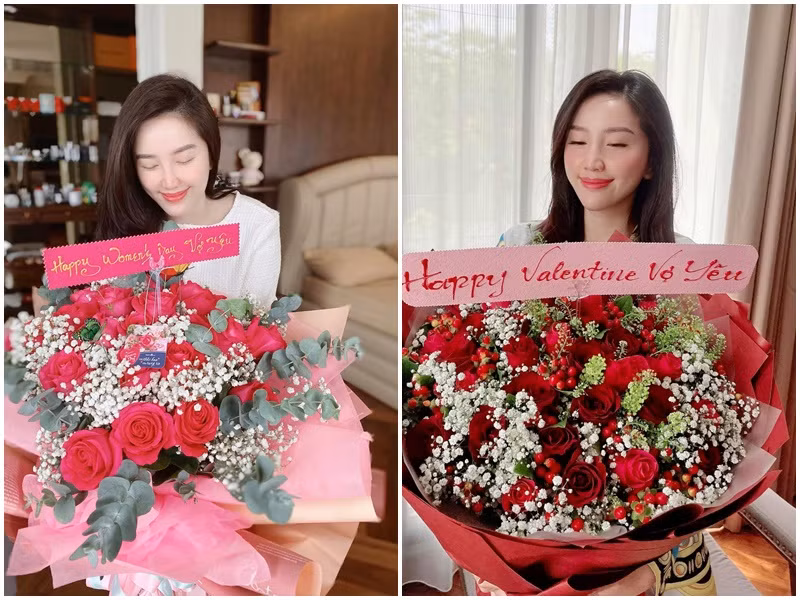 Nữ ca sĩ khoe được ông xã tặng hoa dịp sinh nhật, ngày lễ.