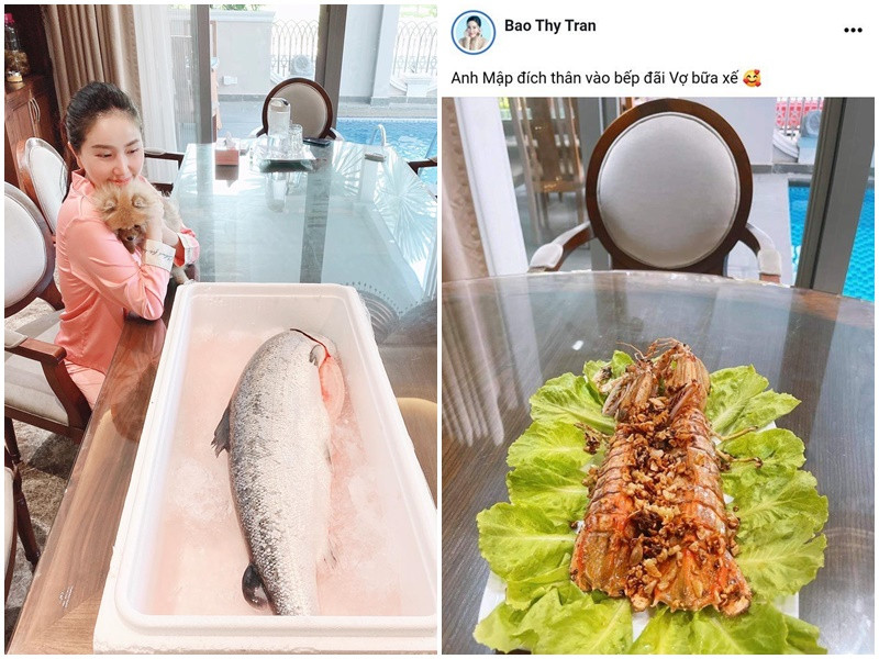 Ông xã của Bảo Thy chăm sóc vợ từng li từng tí.