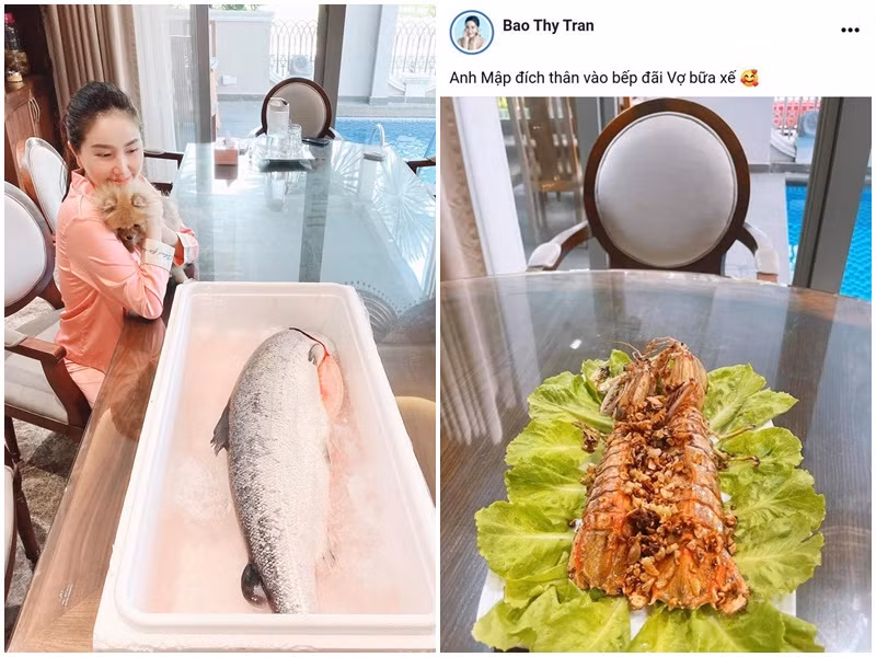 Ông xã của Bảo Thy chăm sóc vợ từng li từng tí.