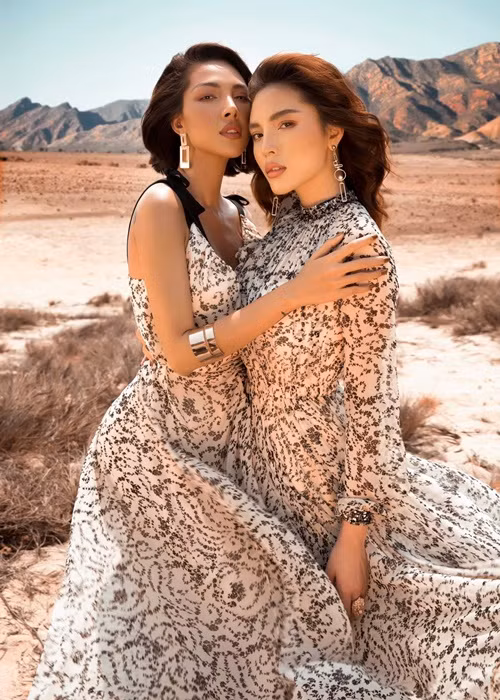 Chụp ảnh thời trang, Minh Triệu và Kỳ Duyên chọn phong cách “chị em sinh đôi”. Ảnh: FB Kỳ Duyên - Minh Triệu