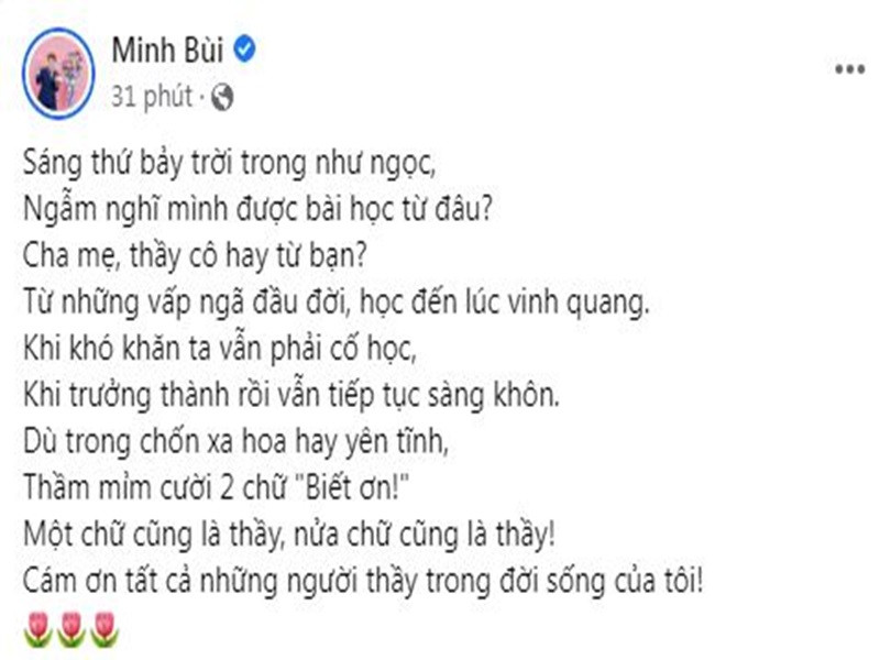 MC Minh Xù làm thơ tặng các thầy cô giáo.