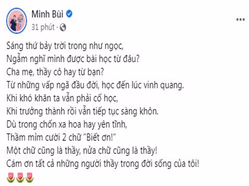 MC Minh Xù làm thơ tặng các thầy cô giáo.