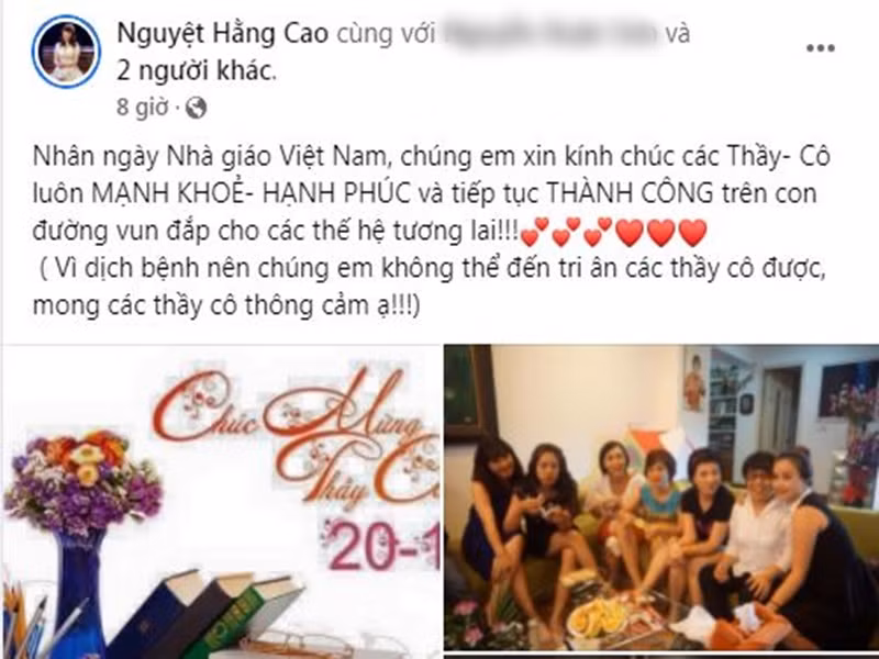Diễn viên Nguyệt Hằng mong các thầy cô thông cảm vì dịch bệnh nên cô cùng các bạn không thể đến tri ân các thầy cô giáo.