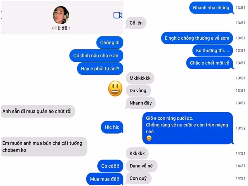 Hari Won còn khoe đoạn hội thoại liên tục giục chồng mua thức ăn về. Trấn Thành tỏ ra rất chiều chuộng vợ khi đáp lại nhẹ nhàng như: "Nhanh đây", "Đang về".