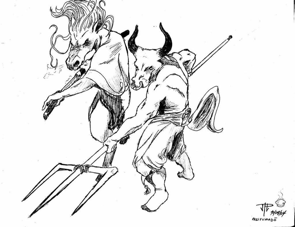 Đầu Trâu và Mặt Ngựa chịu trách nhiệm đưa linh hồn người chết đến buổi phán xét cuối cùng ở Âm phủ và cũng là người bảo vệ nơi đây. Sau buổi phán xét, Đầu Trâu và Mặt Ngựa sẽ đưa linh hồn các tội nhân xuống địa ngục và hành hạ họ trước khi cho đầu thai.