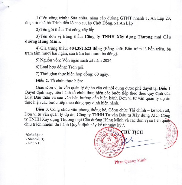 Bình Dương: Công ty Hùng Minh - nhà thầu quen mặt tại UBND xã An Lập - Hình 2 Binh Duong: Cong ty Hung Minh - nha thau quen mat tai UBND xa An Lap-Hinh-2