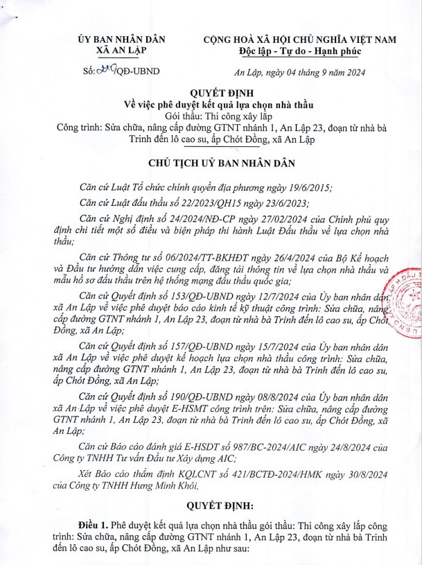 Bình Dương: Công ty Hùng Minh - nhà thầu quen mặt tại UBND xã An Lập Binh Duong: Cong ty Hung Minh - nha thau quen mat tai UBND xa An Lap