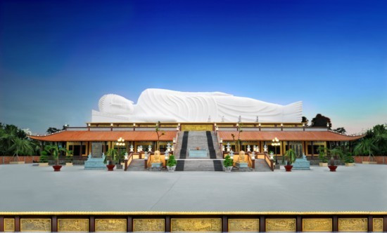 Chùa Hội Khánh (Bình Dương) là nơi đặt pho tượng Phật nằm dài nhất Việt Nam, với kích thước dài 52m, cao 12m và nằm cách mặt đất 24m. Tượng Phật còn nổi tiếng quốc tế bởi được công nhận kỷ lục về tượng Phật nhập niết bàn nằm trên mái dài nhất châu Á.