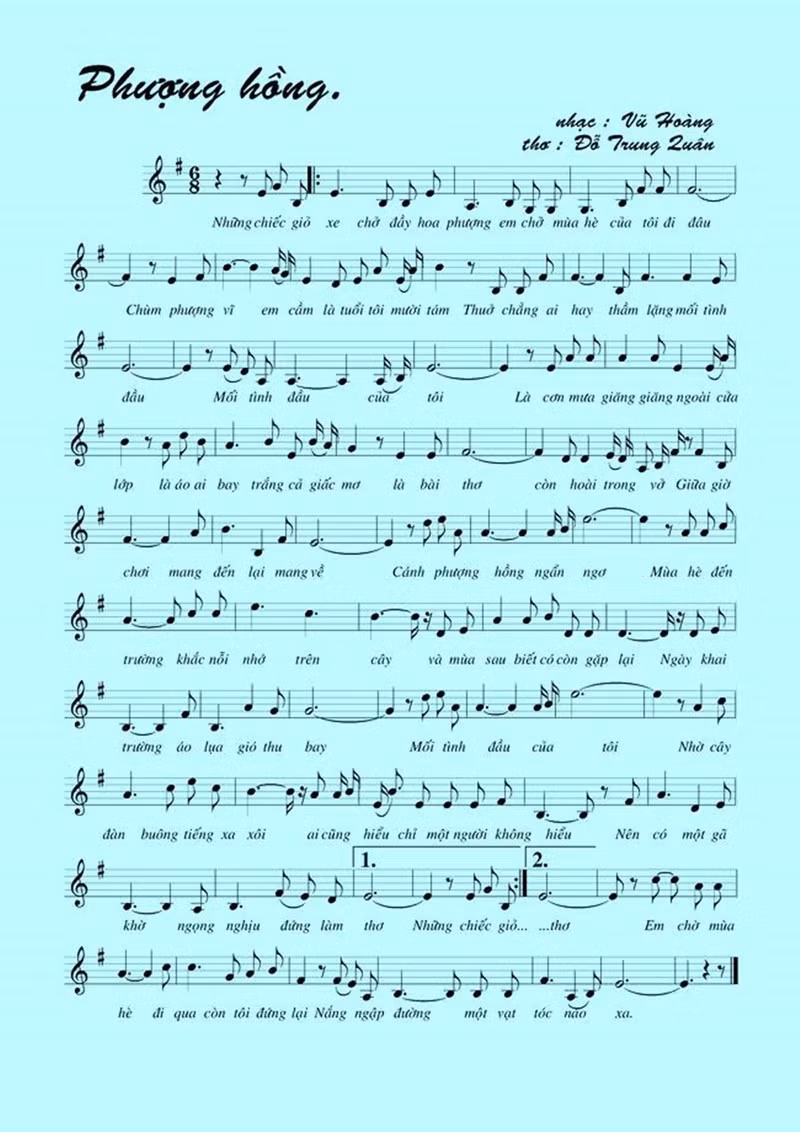Bài thơ “Chút tình đầu” của nhà thơ Đỗ Trung Quân đã trở thành bức thư tỏ tình của nhiều chàng nam sinh bao thế hệ. Ca khúc “Phượng hồng” cũng khiến hình ảnh hoa phượng trở nên gắn liền với những mối tình tuổi học trò. 