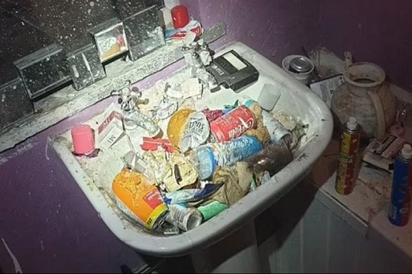 Những bức ảnh được đăng tải cho thấy núi rác chất đống trong nhà bếp, bồn rửa, bồn tắm chứa đầy chai lọ bỏ đi, và quần áo vứt khắp sàn nhà. Người mẹ cho biết, phòng tắm đã không được sử dụng "trong nhiều năm".