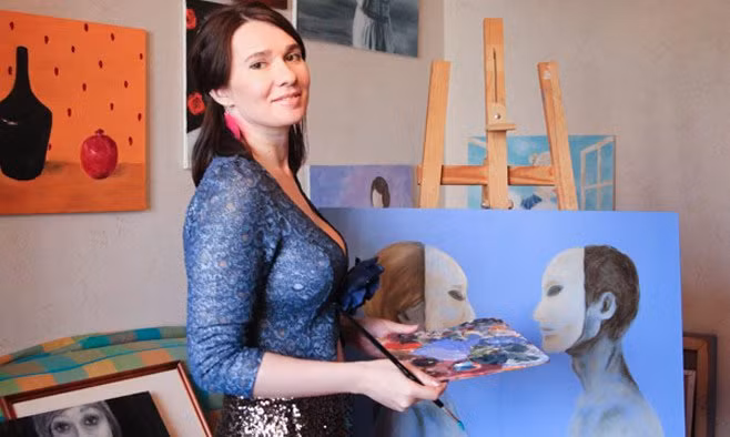 Kho tin nu hoa si ve tranh bang...nguc dep tuyet