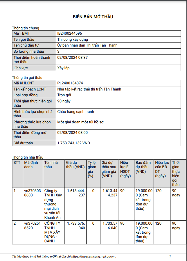 3 Cty cạnh tranh gói thi công nhà tập kết rác thải TT Tân Thành 3 Cty canh tranh goi thi cong nha tap ket rac thai TT Tan Thanh