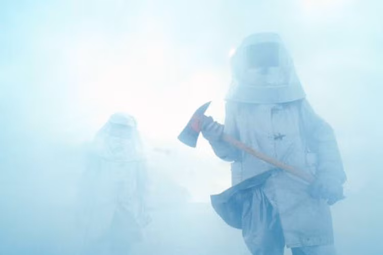 Lính cứu hỏa mang rìu, chạy qua lớp khói dày ở bang Texas, Mỹ.