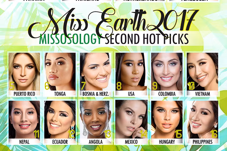 Missosology cũng xếp hạng vị trí thứ 11 đến 16 lần lượt thuộc về đại diện của: Nepal, Ecuador, Angola, Mexico, Hungary và Philippines. Dự kiến, chung kết cuộc thi Hoa hậu Trái đất 2017 sẽ diễn ra vào ngày 4/11. Ảnh: Missosology