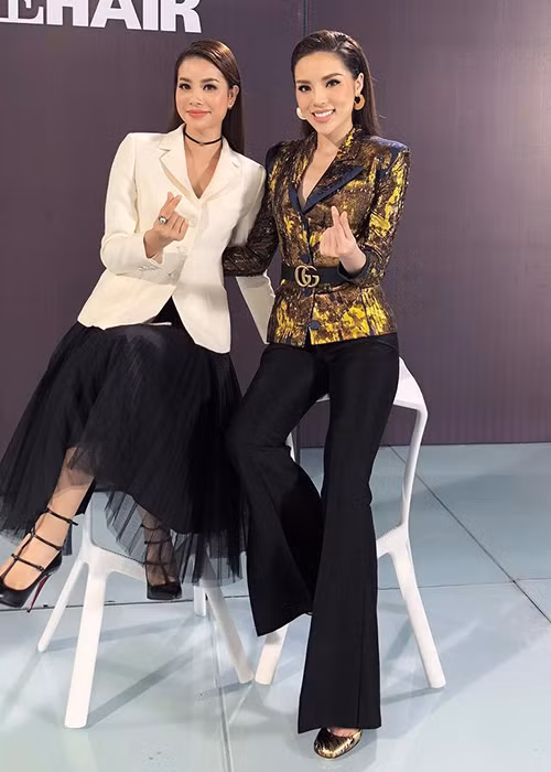 Hoa hậu Kỳ Duyên tự tin đọ sắc cùng Hoa hậu Phạm Hương khi cùng làm giám khảo The Look Việt Nam.