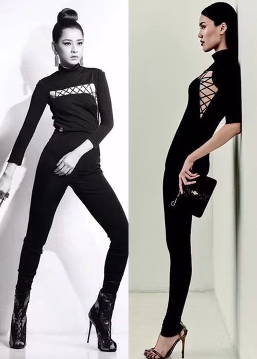 Chỉ cao 1m63, Chi Pu còn cho thấy chiều cao khiêm tốn không ảnh hưởng đến việc mặc đẹp. Trong ảnh, cô gây ấn tượng không kém khi đụng hàng Lan Khuê. Ảnh: Người đưa tin