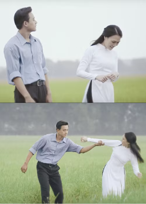 Mở đầu MV là những thước phim về câu chuyện tình lãng mạn giữa cô giáo trẻ và chàng chiến sĩ khi bắt đầu quen nhau. Ảnh: Tổ quốc