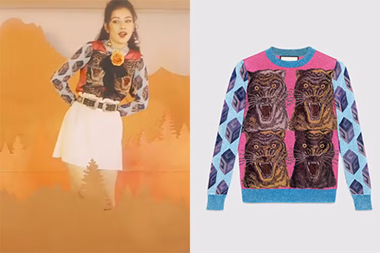 33 triệu đồng là số tiền Chi Pu bỏ ra để mua chiếc áo sweater in hình đầu hổ và diện trong MV mới. Ảnh: chụp màn hình