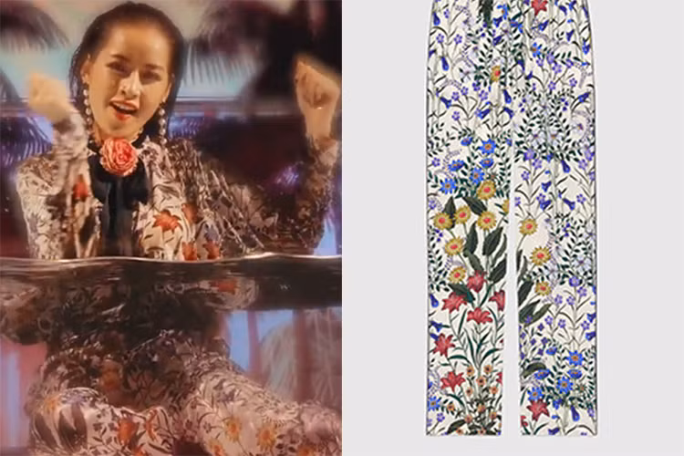 Cựu hot girl gốc Hà thành mặc chiếc quần suông họa tiết Gucci. Sản phẩm có giá 22 triệu đồng. Ảnh: chụp màn hình