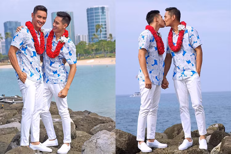  Hồ Vĩnh Khoa công khai là người đồng tính khi vừa khoe hình ảnh đám cưới với bạn trai Rhonee Rojas ở Mỹ. Trước đó, Hồ Vĩnh Khoa vốn bị nghi ngờ về giới tính bởi diễn rất ngọt vai đồng tính trên màn ảnh rộng. Ảnh: FBNV