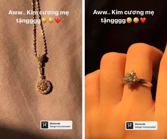 Trước đó, trong dịp sinh nhật tuổi 19, hot girl này cũng được bố mẹ tặng nhẫn kim cương đáng giá.