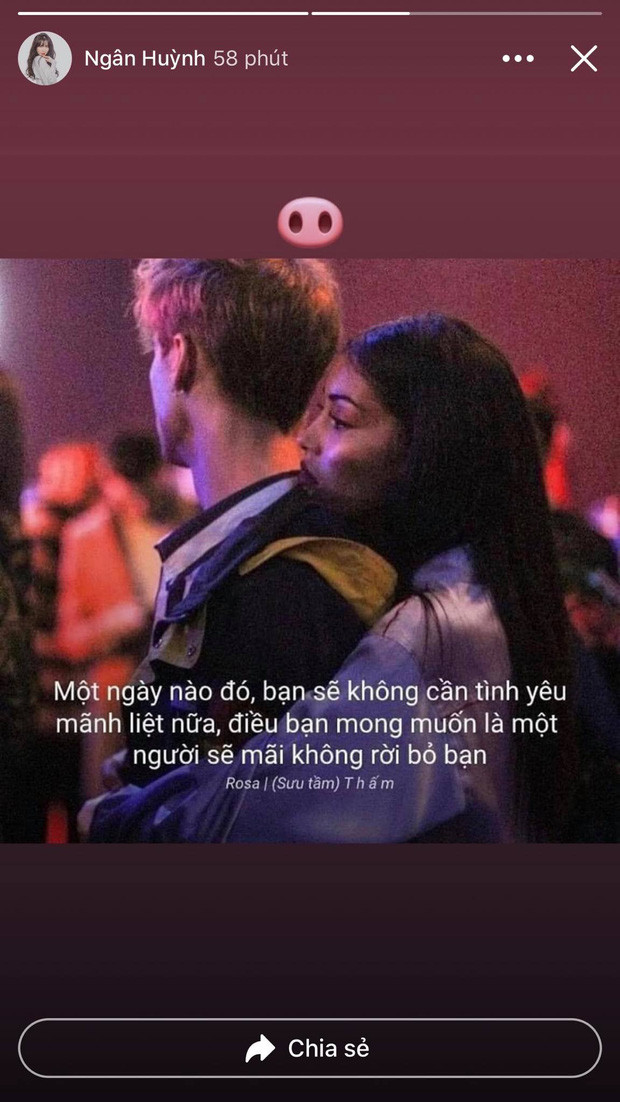 Ngay sau story than thở chuyện mua đồ nhiều, Ngân Sát Thủ đã share tiếp một bức hình quote đầy ẩn ý: “Một ngày nào đó, bạn sẽ không cần tình yêu mãnh liệt nữa, điều bạn mong muốn là một người sẽ mãi không rời bỏ bạn”.