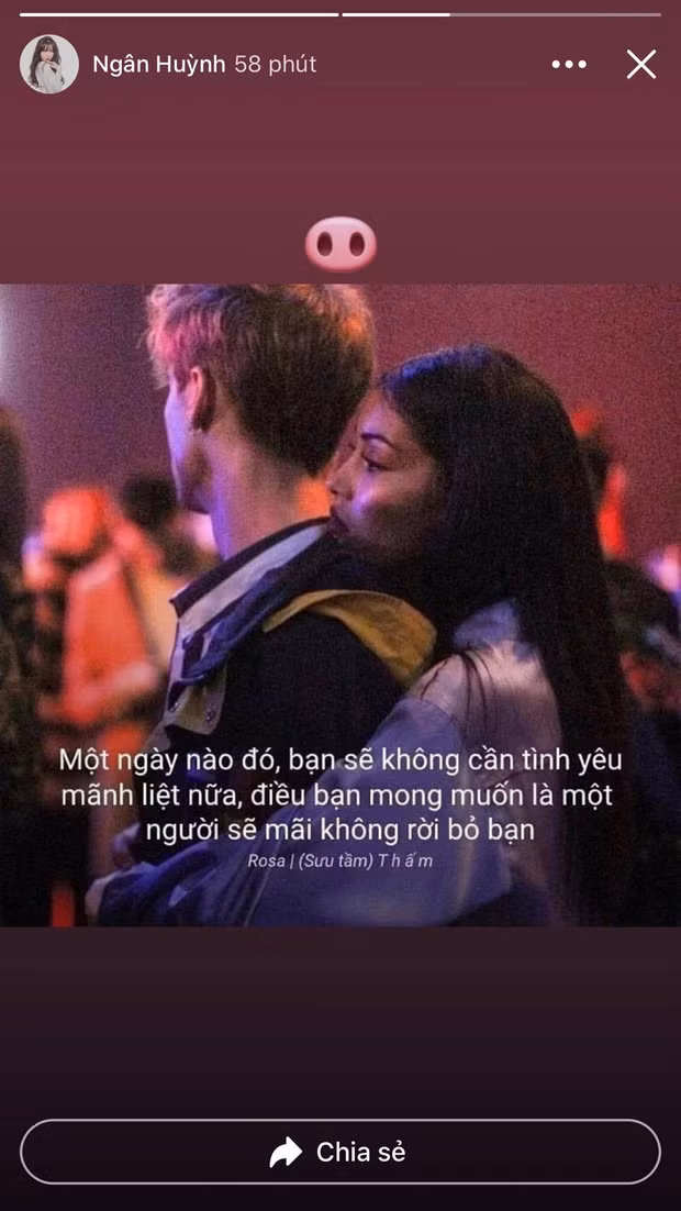 Ngay sau story than thở chuyện mua đồ nhiều, Ngân Sát Thủ đã share tiếp một bức hình quote đầy ẩn ý: “Một ngày nào đó, bạn sẽ không cần tình yêu mãnh liệt nữa, điều bạn mong muốn là một người sẽ mãi không rời bỏ bạn”.