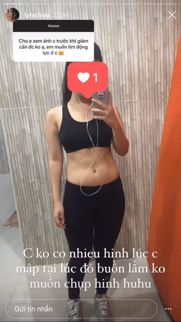 Cụ thể trong phần Q&amp;A, khi có người muốn được xem ảnh trước khi giảm cân của nàng hot girl để tìm động lực giảm cân, Chù đã trả lời bằng một bức ảnh mũm mĩm của mình và cho biết: "Chị không có nhiều hình lúc chị mập tại lúc đó buồn lắm không muốn chụp hình".