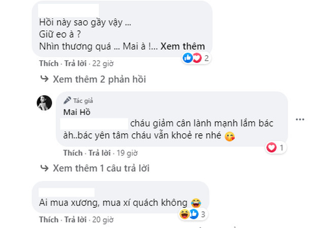 Dưới phần bình luận, tình cũ Trấn Thành tiết lộ đang giảm cân lành mạnh và mong mọi người yên tâm.