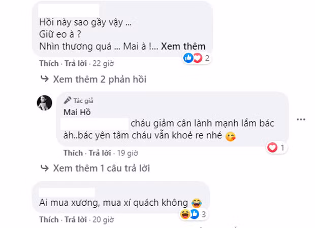 Dưới phần bình luận, tình cũ Trấn Thành tiết lộ đang giảm cân lành mạnh và mong mọi người yên tâm.
