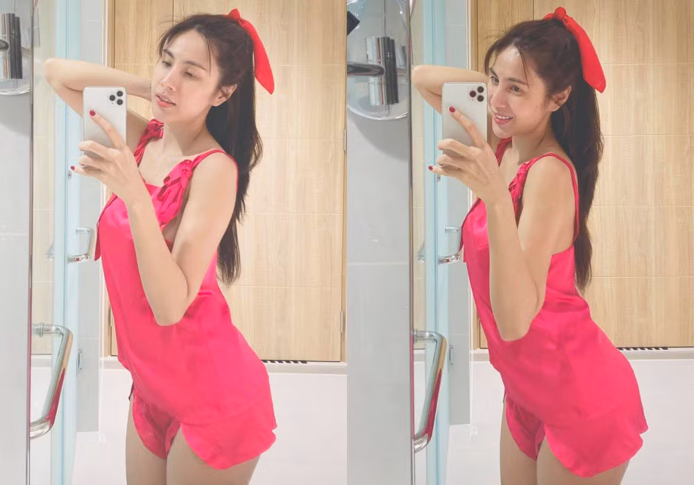 Cuộc sống đằng sau sân khấu và sân cỏ của cặp vợ chồng Thủy Tiên - Công Vinh luôn là đề tài được cộng đồng mạng quan tâm. Mới đây, Thủy Tiên gây chú ý khi đăng tải loạt ảnh mặt mộc xinh đẹp, tạo dáng trước gương với đồ ngủ màu hồng, trông vừa trẻ trung vừa gợi cảm. Nữ ca sĩ hào hứng viết: “Chỉ là muốn khoe bộ đồ màu hồng mới mua đẹp quá thôi nè”.