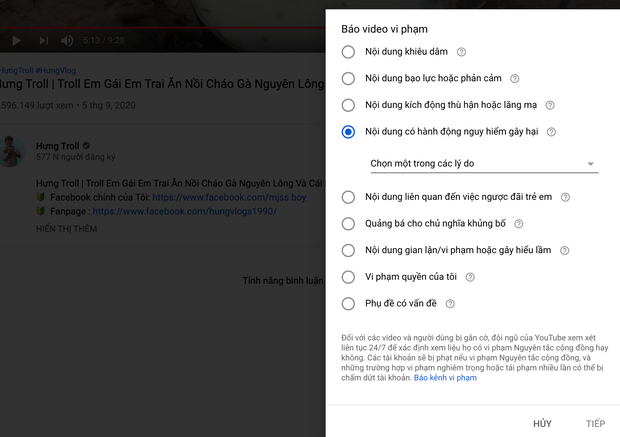 Thậm chí, nhiều cư dân mạng còn tỏ ra hoảng sợ với những nội dung mà Hưng Vlog từng làm trước đó trên kênh Youtube của mình. Hiện tại, dân tình đang đồng loạt kêu gọi nhau report xoá tính năng kiếm tiền trên kênh này.