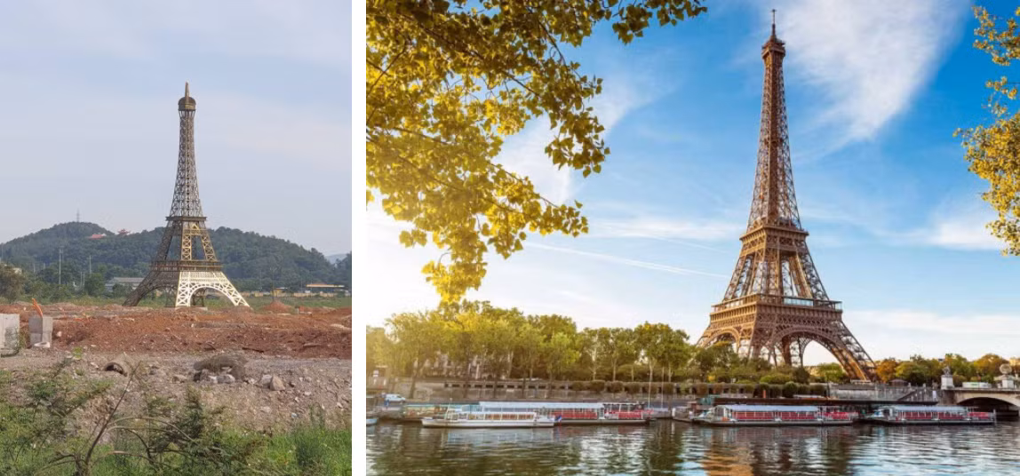 "Phiên bản Việt" tháp Eiffel lần này mặc dù giống khoảng 30% so với tòa tháp gốc nhưng vẫn chịu cảnh "đồng không mông quạnh".