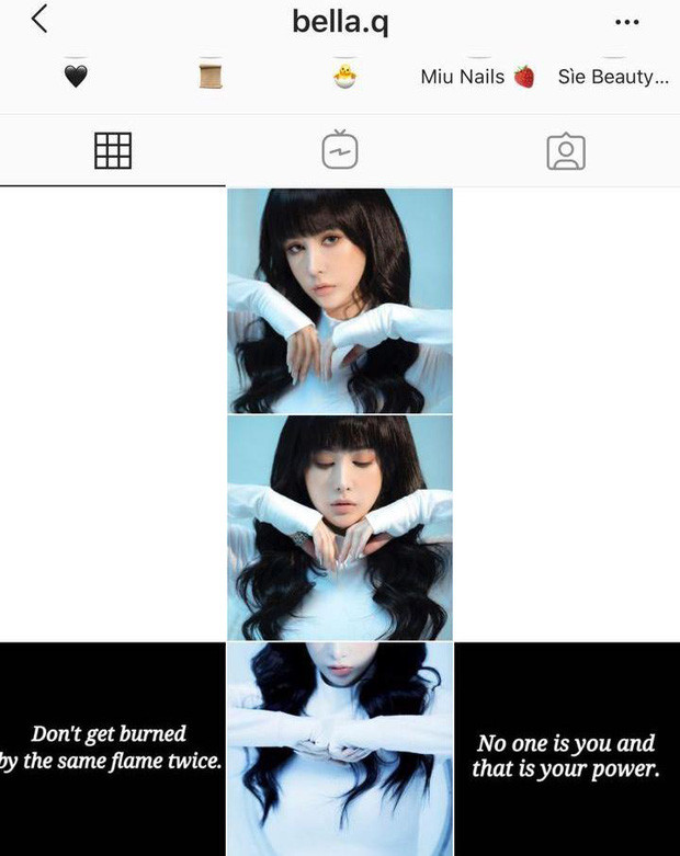 Chưa dừng lại ở đó, mới đây nhất Bella đã lẳng lặng xoá hết ảnh chụp đôi với Karik trên Instagram.