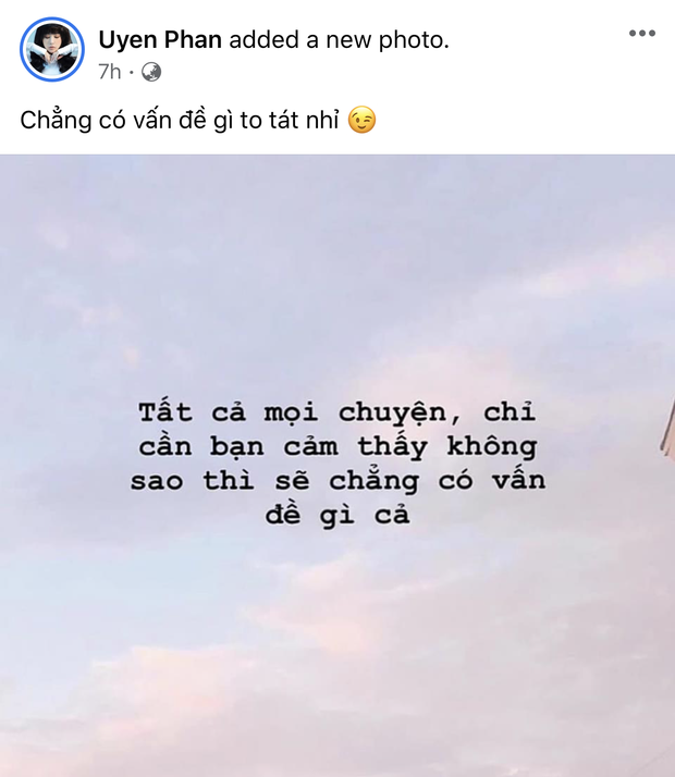 Trên Facebook, bạn gái Karik cũng cập nhật đoạn quote ẩn ý: "Tất cả mọi chuyện, chỉ cần bạn cảm thấy không sao thì sẽ chẳng có vấn đề gì cả".