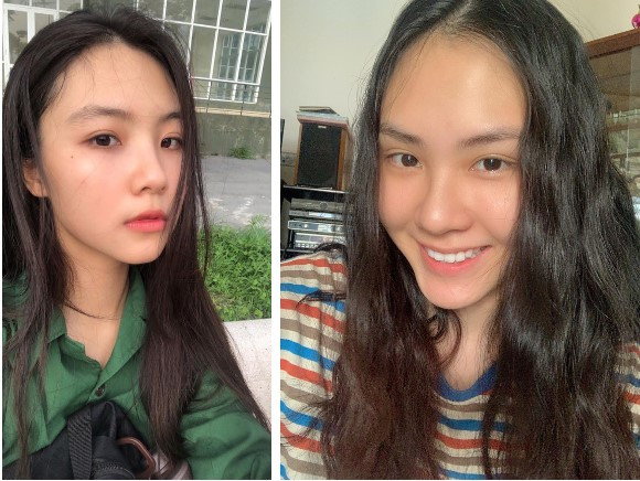 Hai người đẹp này đều gây ấn tượng nhờ vào những hình ảnh mặt mộc không son phấn, khuôn mặt với những đường nét đâu ra đấy, làn da trắng mịn màng, căng bóng.