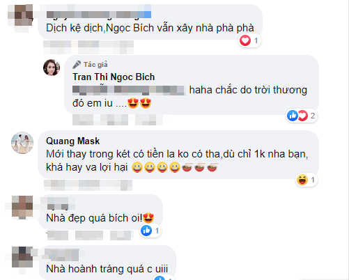 Ngay sau khi đăng tải trên trang cá nhân, chị Ngọc Bích và ông xã Tiêu Quang nhận về nhiều lời khen từ cư dân mạng.